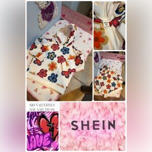 $10 Vday Sale SHEIN Kids Colorful Floral Hoodie Pajama Top